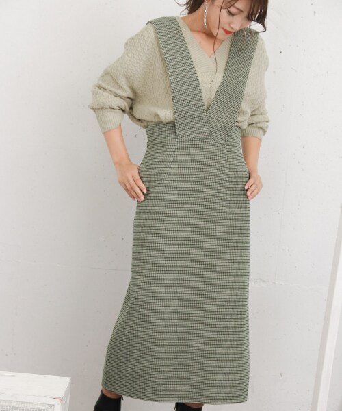KBF(ケイビーエフ)の「KBF+千鳥格背心裙(ワンピース/ドレス・レディース・紫色/綠色/灰色・one)」の9枚目の写真