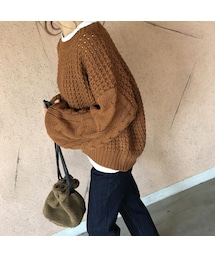 copine | ケーブルボリューム袖ざっくりルーズニット（3color）(ニット/セーター)