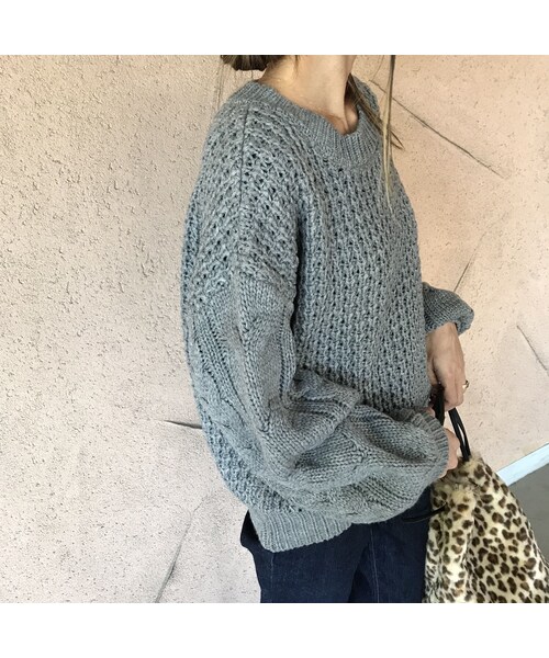 copine（コピン）の「ケーブルボリューム袖ざっくりルーズニット（3color）（ニット/セーター・レディース・その他）」の3枚目の写真