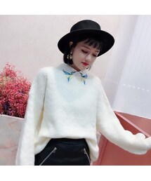 ✳︎ハンドメイド✳︎ふわふわネックウォーマー『イエローピスタチオのボタニカル刺繍』 ✳︎ハンドメイド✳︎ふわふわネックウォーマー『イエロー