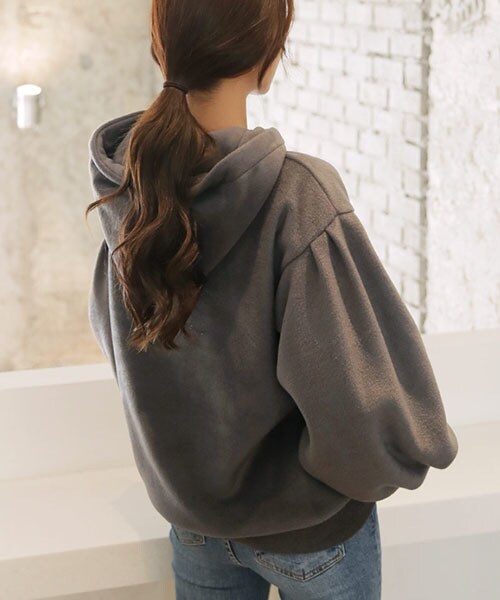 DHOLIC（ディーホリック）の「裏起毛ソフトフードプルオーバー（Tシャツ/カットソー・レディース・ホワイト/ブラック/ピンク/グレー・FREE）」の3枚目の写真