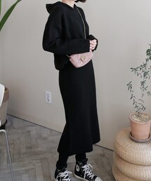 DHOLIC | ポケットフードニット&スリットスカートSET(ニット/セーター)