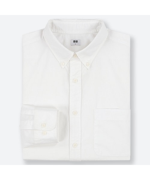 UNIQLO（ユニクロ）の「エクストラファインコットンブロードシャツ（ボタンダウン・長袖）（シャツ/ブラウス・メンズ・NAVY 69/WHITE 00/BLUE 63/GRAY 03・M/L/4XL/S/XL/3XL/XS/XXL）」の2枚目の写真