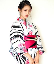 -- | 女性浴衣　レディース浴衣　浴衣　単品　浴衣単品　仕立て上がり　綿麻　レディース　女性用　フリー　花柄　ピンク　ホワイト　ストライプ　変わり織　お洒落(浴衣)