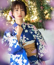 -- | 女性浴衣　レディース浴衣　浴衣　単品　浴衣単品　仕立て上がり　綿麻　レディース　女性用　フリー　花　ユリ　キキョウ　ピンク　青　ストライプ　変わり織(浴衣)