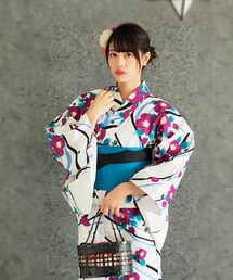 -- | 女性浴衣　レディース浴衣　浴衣　単品　浴衣単品　仕立て上がり　綿麻　レディース　女性用　フリー　花　椿　ピンク　青　ストライプ　縞　変わり織　お洒落(浴衣)