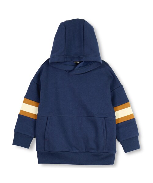 BRANSHES(ブランシェス)の「ラインリブ裏起毛フード付きトレーナー(パーカー・キッズ・ネイビーブルー/キャメル・90cm~150cm)」の1枚目の写真