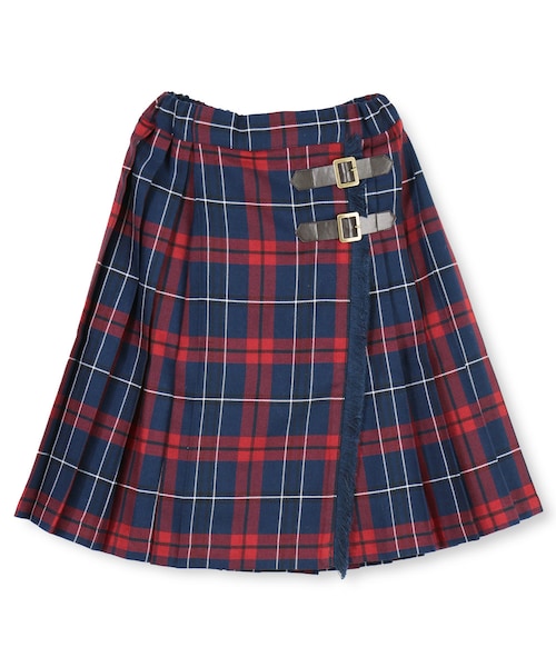 BRANSHES（ブランシェス）の「ラップ風チェックスカート（スカート・キッズ・ベージュ/レッド・S～L）」の2枚目の写真