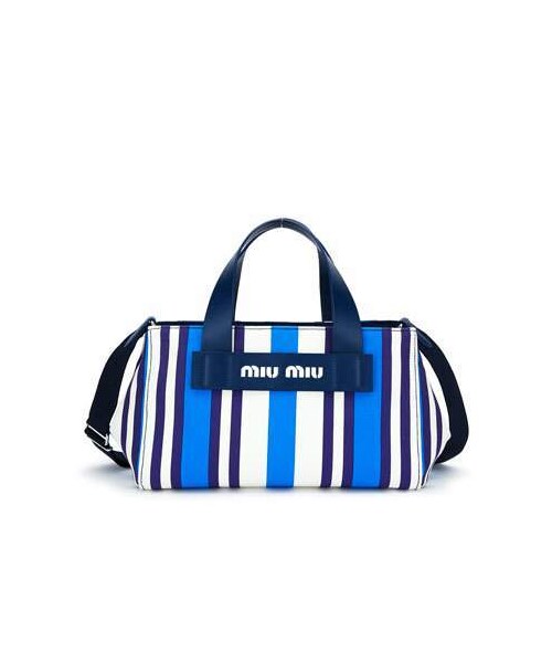 miu miu（ミュウミュウ）の「Miu Miu Striped Hemp & Leather Small Tote Bag（トートバッグ