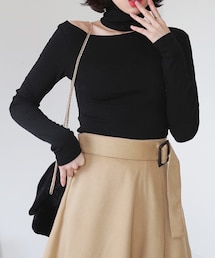 DHOLIC | サイドカットハイネックスリムTシャツ(Tシャツ/カットソー)