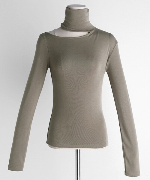 DHOLIC（ディーホリック）の「サイドカットハイネックスリムTシャツ（Tシャツ/カットソー・レディース・ブラック/ブラウン/グレー/ホワイト・FREE）」の3枚目の写真