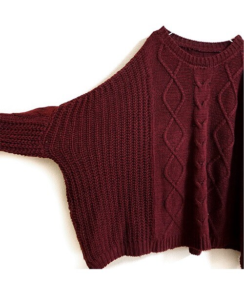 Tiffee SELECT（ティフィーセレクト）の「アラン×ケーブルニットドルマンチュニックセーター（ニット/セーター・レディース・ワインレッド・F）」の2枚目の写真