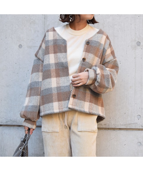 no brand（ノーブランド）の「[ RE-ARRIVAL ] カラーチェックウールブルゾン（ブルゾン・レディース・その他）」の4枚目の写真