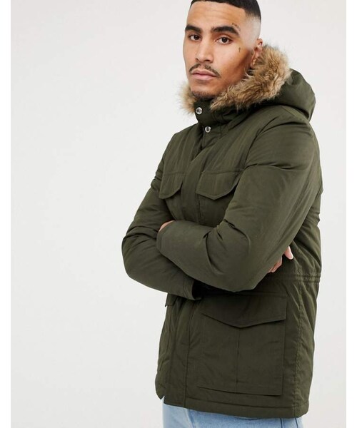 padded parka jacket with faux fur hood