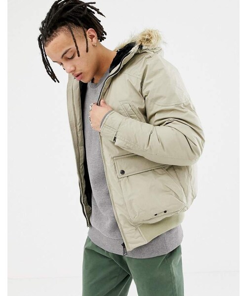 PULL&BEAR（プルアンドベア）の「Pull&Bear fleece lined coat with faux fur trimmed