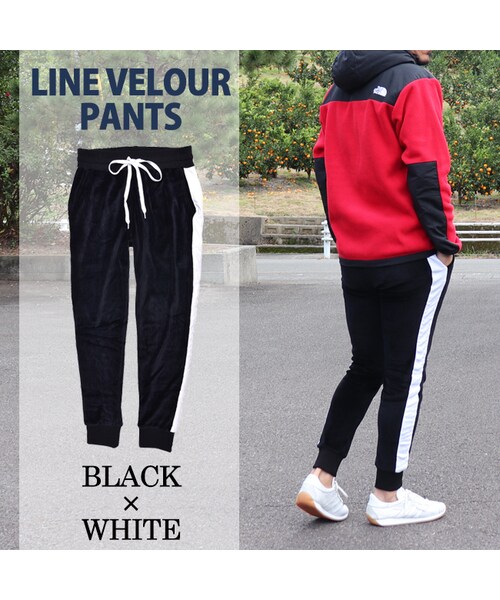 Number8(ナンバーエイト)の「ベロア素材サイドラインジョガーパンツ(その他パンツ・メンズ・ブラック・M/L/XL)」の1枚目の写真