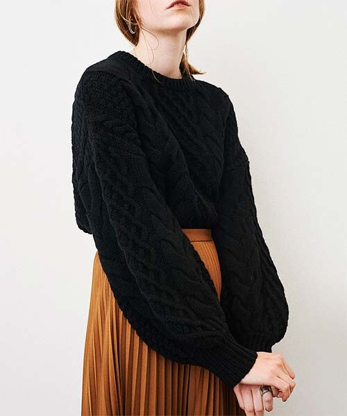 CLANE  ケーブルパフスリーブニットトップス　ブラック CLANE（クラネ）の「ケーブルパフニットトップス（）」 - WEAR