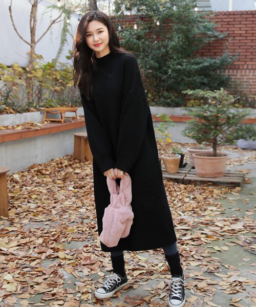 DHOLIC（ディーホリック）の「ハイネックリブニットワンピース（ワンピース・レディース・ブルー/ブラック/オレンジ/ホワイト/ブラウン・FREE）」の3枚目の写真