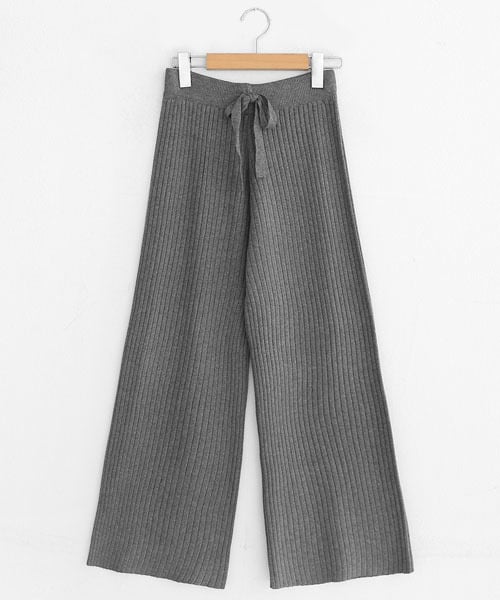 DHOLIC(ディーホリック)の「ストリングリブニットワイドパンツ(その他パンツ・レディース・ホワイト/ブラウン/ブラック/グレー・FREE)」の3枚目の写真