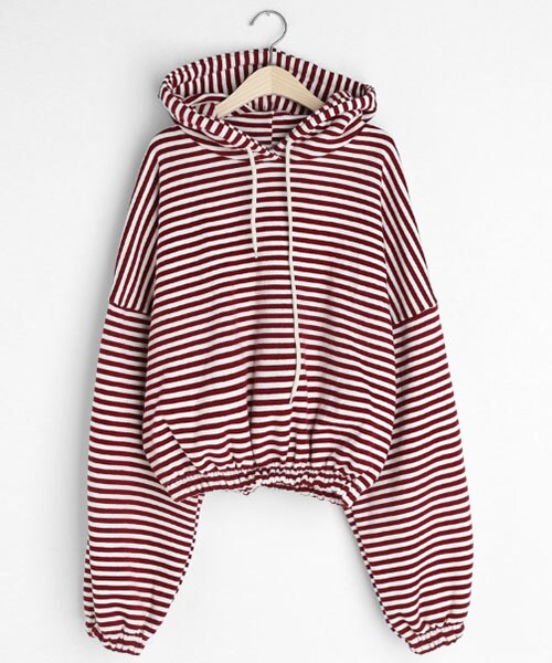 DHOLIC(ディーホリック)の「裏起毛ボーダーフードプルオーバー(スウェット・レディース・ブラック/レッド/イエロー・FREE)」の3枚目の写真