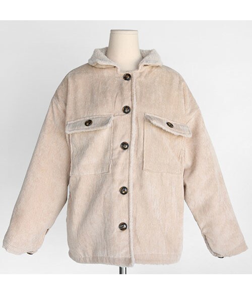 DHOLIC（ディーホリック）の「ボアライニングコーデュロイジャケット（その他アウター・レディース・ブラウン/ブルー/ピンク/ブラック/ホワイト・FREE）」の2枚目の写真