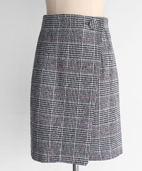 DHOLIC（ディーホリック）の「チェックラップミニスカート（スカート・レディース・ベージュ/ブラック・FREE）」の2枚目の写真