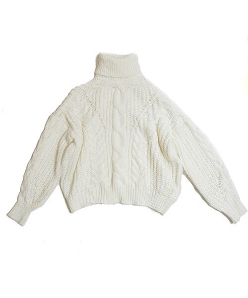 Tiffee SELECT（ティフィーセレクト）の「ローゲージタートルネックケーブルニットセーター（ニット/セーター・レディース・ブラウン/ホワイト・F）」の2枚目の写真