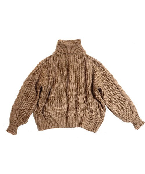 Tiffee SELECT（ティフィーセレクト）の「ローゲージタートルネックケーブルニットセーター（ニット/セーター・レディース・ブラウン/ホワイト・F）」の4枚目の写真