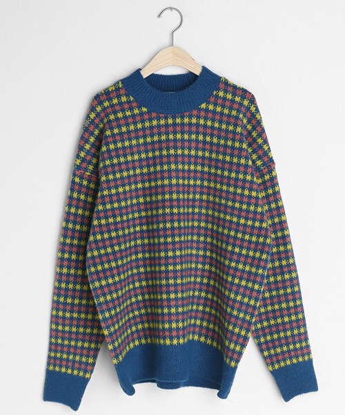 DHOLIC（ディーホリック）の「チェックラウンドネックニット（ニット/セーター・レディース・ベージュ/ブルー/イエロー/グレー・FREE）」の3枚目の写真