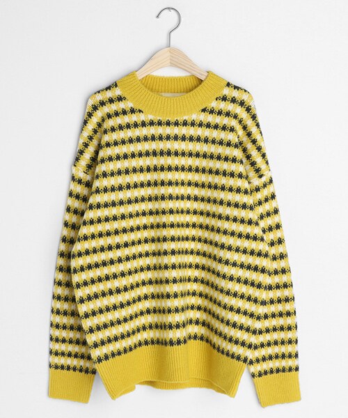 DHOLIC（ディーホリック）の「チェックラウンドネックニット（ニット/セーター・レディース・ベージュ/ブルー/イエロー/グレー・FREE）」の4枚目の写真