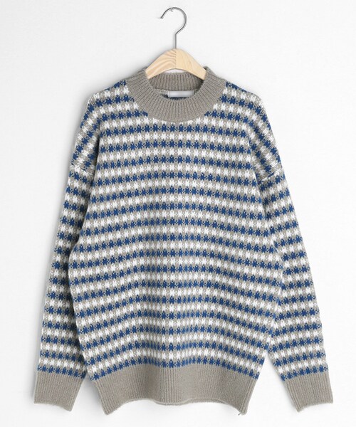 DHOLIC（ディーホリック）の「チェックラウンドネックニット（ニット/セーター・レディース・ベージュ/ブルー/イエロー/グレー・FREE）」の2枚目の写真