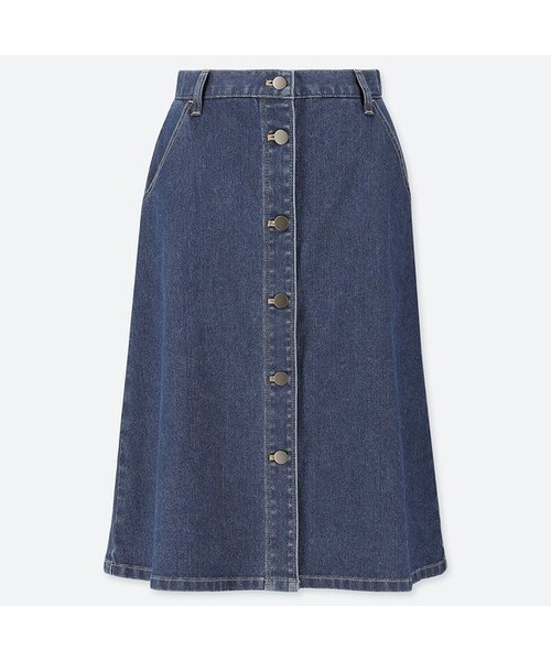 UNIQLO（ユニクロ）の「デニムフロントボタンスカート(丈標準59～61cm）（スカート・レディース・BLUE 68/BLACK 09/BLUE 67/WHITE（オンライン限定カラー） 00・70/64/55/67/76/61/58/73）」の4枚目の写真