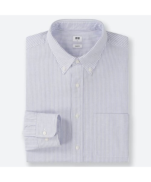 UNIQLO（ユニクロ）の「オックスフォードスリムフィットストライプシャツ（ボタンダウン・長袖）（シャツ/ブラウス・メンズ・GRAY 03/BLUE 65・XS/XL/L/XXL/S/M/4XL/3XL）」の2枚目の写真