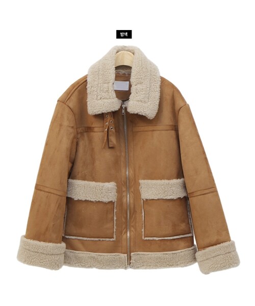 Dailyabout(デイリーアバウト)の「ジップアップフェイクムートンジャケット(ムートンコート・レディース・ベージュ/ブラウン・FREE)」の2枚目の写真