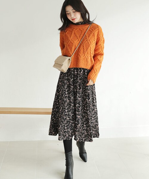 DHOLIC（ディーホリック）の「シャーリングフリルフローラルワンピース（ワンピース・レディース・ベージュ/ブラック・FREE）」の2枚目の写真