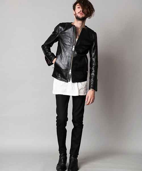 美品 ノーアイディー × カンビオ ラムレザー シングルライダースジャケット 黒 美品 ノーアイディー × カンビオ ラムレザー シングルライダース