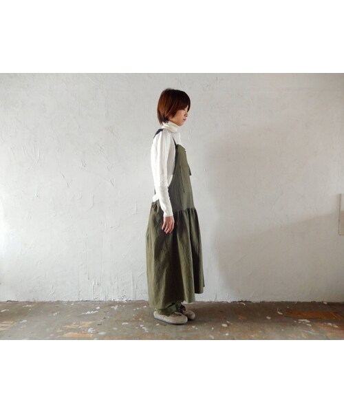 Handmade(ハンドメイド)の「COCOLO Linen Dress apron(Khaki)(エプロン・レディース・その他)」の7枚目の写真