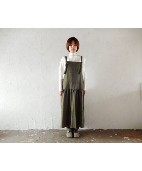 Handmade(ハンドメイド)の「COCOLO Linen Dress apron(Khaki)(エプロン・レディース・その他)」の6枚目の写真