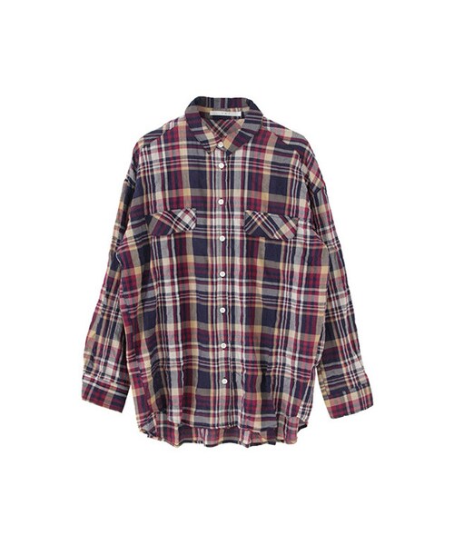 KBF（ケイビーエフ）の「チェックワイドブラウス（トップス・レディース・ネイビー/オレンジ/サックスブルー・one）」の2枚目の写真