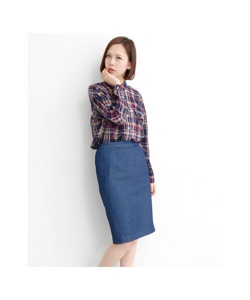 KBF（ケイビーエフ）の「チェックワイドブラウス（トップス・レディース・ネイビー/オレンジ/サックスブルー・one）」の4枚目の写真