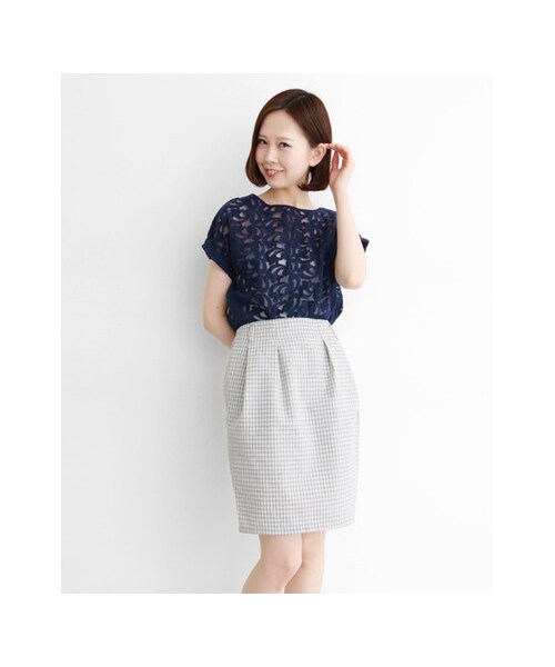 KBF（ケイビーエフ）の「レースショートブラウス（トップス・レディース・ネイビー/ホワイト・one）」の4枚目の写真