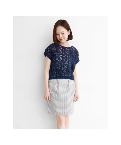 KBF（ケイビーエフ）の「レースショートブラウス（トップス・レディース・ネイビー/ホワイト・one）」の5枚目の写真