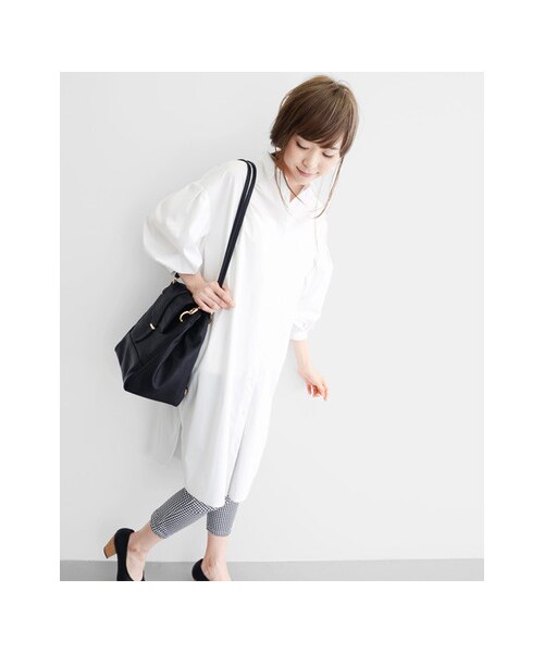 KBF（ケイビーエフ）の「KBF+ 袖ボリュームタックシャツワンピース（ワンピース/ドレス・レディース・ネイビーストライプ/ブルーストライプ/ホワイト・one）」の8枚目の写真