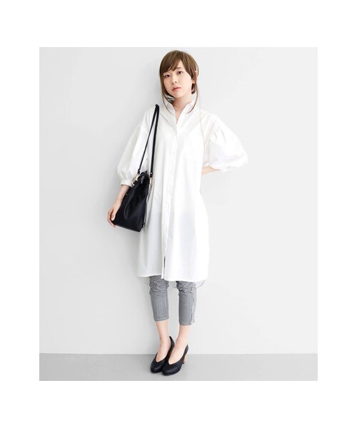 KBF（ケイビーエフ）の「KBF+ 袖ボリュームタックシャツワンピース（ワンピース/ドレス・レディース・ネイビーストライプ/ブルーストライプ/ホワイト・one）」の7枚目の写真