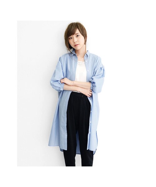 KBF（ケイビーエフ）の「KBF+ 袖ボリュームタックシャツワンピース（ワンピース/ドレス・レディース・ネイビーストライプ/ブルーストライプ/ホワイト・one）」の5枚目の写真