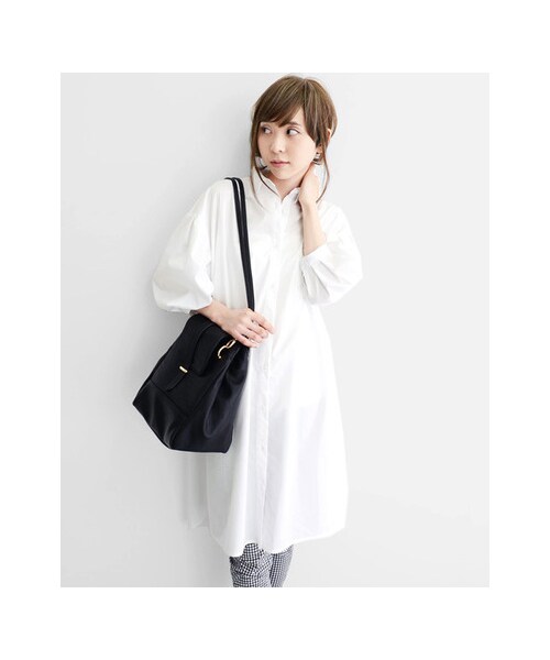 KBF（ケイビーエフ）の「KBF+ 袖ボリュームタックシャツワンピース（ワンピース/ドレス・レディース・ネイビーストライプ/ブルーストライプ/ホワイト・one）」の9枚目の写真