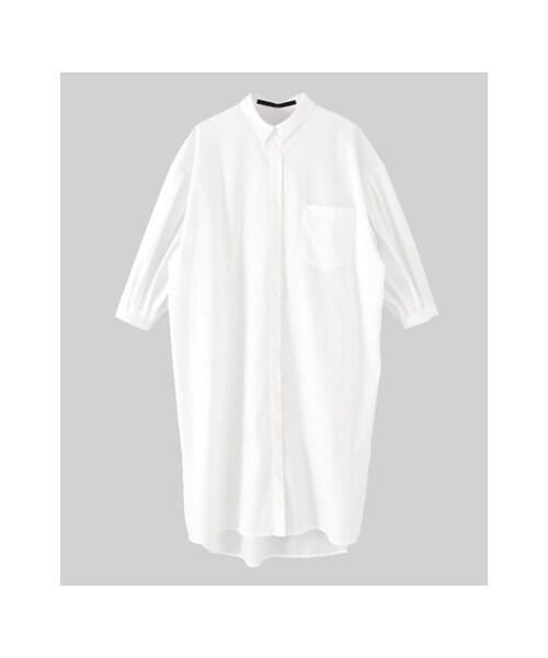 KBF（ケイビーエフ）の「KBF+ 袖ボリュームタックシャツワンピース（ワンピース/ドレス・レディース・ネイビーストライプ/ブルーストライプ/ホワイト・one）」の2枚目の写真