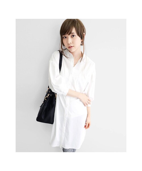 KBF（ケイビーエフ）の「KBF+ 袖ボリュームタックシャツワンピース（ワンピース/ドレス・レディース・ネイビーストライプ/ブルーストライプ/ホワイト・one）」の10枚目の写真