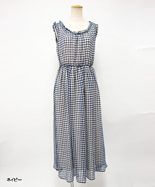 Clice de Paris（クリシェドゥパリス）の「ギンガムチェックマキシワンピース（ワンピース/ドレス・レディース・グレー/ネイビー/ブルー・ワンサイズ）」の3枚目の写真