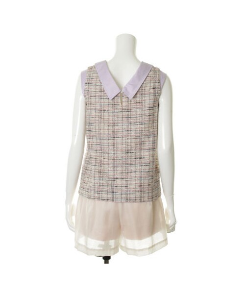 31 Sons de mode（トランテアン　ソン　ドゥ　モード）の「ツイードシャツカラーノースリプルオーバー《予約アイテム》（シャツ・ブラウス・レディース・ピンク/ブルー・３６/３８）」の5枚目の写真